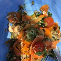 Esparguete de courgette (zucchini spaghetti with pesto vegan option) at Tuká Tulá in Sao Miguel
