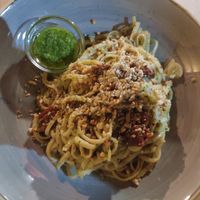 Pasta with pesto, dry tomato, garlic and nuts at Tuká Tulá in Sao Miguel