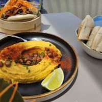 Carrot Hummus with roasted Chickpeas and Bread at Tuká Tulá in Sao Miguel