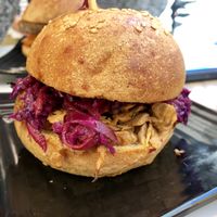 Shataki burger, delicious, I could have eaten 2, so tasty. at Copper Branch in Nice