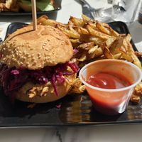 Shitake mushroom burger with home made fries. at Copper Branch in Nice