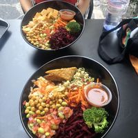 Their Asian bowls, one with tempeh and one with tofu, both 13€50 at Copper Branch in Nice