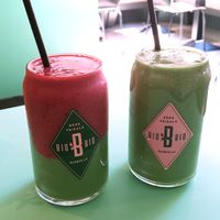Green and berry smoothies at BioBio in Riga