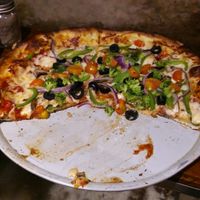 Great pizza with veggies and vegan cheese. at Attaboy Pizza in Quebec