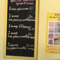 Menu at Koru Ice in Te Horo