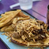Brat on pretzel bun   at 4th Street Fillin Station in Cocoa Beach