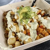 Sweet Potato Hash, vegan item on the breakfast menu .  at 4th Street Fillin Station in Cocoa Beach