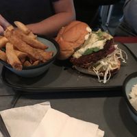 Impossible burger and fries at 4th Street Fillin Station in Cocoa Beach