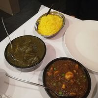 Saffron Rice, Saag Aloo & Dhingri Mattar at SK's in Devonport
