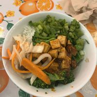 Sweet garlic tofu rice bowl  at Charlie Hong Kong in Santa Cruz