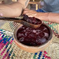 Agua colorada ponche (hibiscus and guava) at CocoFam in Puerto Escondido