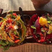 Rosa and verde taco types at CocoFam in Puerto Escondido