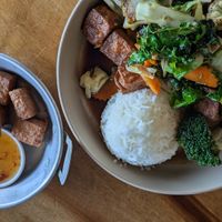 The starter with 6 pieces of tofu. The mains tiny portion ever and all this with 1 mango drink was $38.  Save your money so many other options in Manuel Antonio at Samui Thai in Manuel Antonio