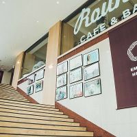 The cafe & bar is on the second floor at Emblem Cafe & Bar in Tokyo