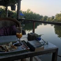 Olive tapenade appetizer and mango shake  at Kampot Cabana in Kampot