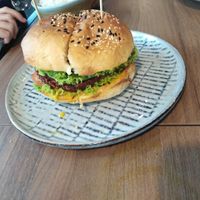 Mushroom Burger. at Five Fingers Organic Grocer & Green Cafe in Petaling Jaya