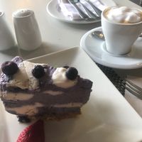 Vegan cheese cake and soy cappuccino  at Balducci in Cape Town