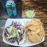 Tofu tacos with chips and guacamole  at Tacoway Beach in Far Rockaway