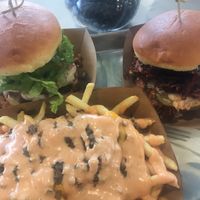 Pulled Porque, Chicken Bacon Ranch, Animal Lover Fries at The Brave Bean in Fountain Valley