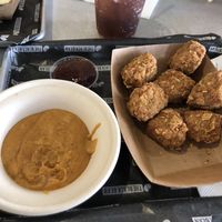 Nuggets with nacho cheese and BBQ at The Brave Bean in Fountain Valley