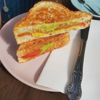Tomato, avo and vegsn cheese toasties at The Coffee Shack in Strahan