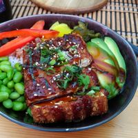 Rice bowl with tofu steak in satai sauce! Delicious! at Yoisho in Munich