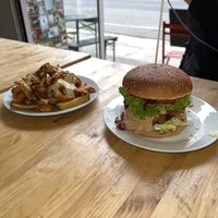 Burger & cheese fries  at Vöner der Vegetarische Döner in Berlin