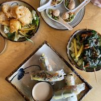 Scallops, lotus root and some other small dishes at Sunshine Vegan Restaurant in Berlin