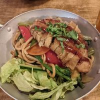 Udon Wok with vegan chicken- Yum!! at Sunshine Vegan Restaurant in Berlin