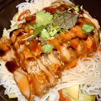 Rice noodles with mock duck  at Sunshine Vegan Restaurant in Berlin