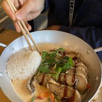 Coconut peanut souse satan strips  at Sunshine Vegan Restaurant in Berlin