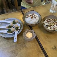Some snacks (scallops, bao and fried dumplings)  at Sunshine Vegan Restaurant in Berlin
