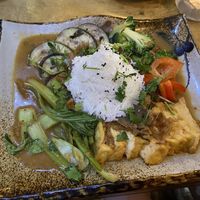 Rice with mushroom sauce and vegan duck, chicken and tofu: too salty  at Sunshine Vegan Restaurant in Berlin