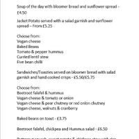 Vegan menu at Monk's Kitchen Cafe in Gloucester