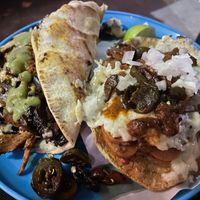 Quesadilla campechana y volcán de salchichas a la mexicana  at Gracias Madre in Mexico City