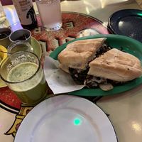 Torta Chile Relleon and green juice / ginger beer  at Gracias Madre in Mexico City