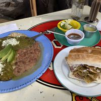 Chilaquiles torta and nopales plate  at Gracias Madre in Mexico City