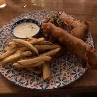 Awesome Banana Blossom Vegan Fish & Chips . at Drift Bar in Santa Teresa