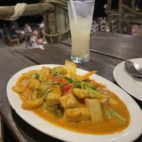 Yummy Thai curry made vegan with extra tofu  at Jai-Dee Home  in Koh Lanta