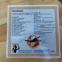 Mains with labelled vegan options at YEnat Restaurant in Mannheim