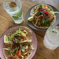 Mushroom Tacos (front) pumpkin tacos (back)  at The Hideout in Unawatuna