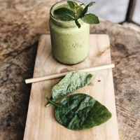 Mango almond milk smoothie at The Hideout in Unawatuna