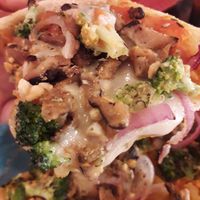 Vegan pizza with cashew cheese. at Casa de Nara in Joao Pessoa