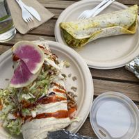 Left: Farmers Burrito / Right: Breakfast Burrito added avocado at Hoja in Denver