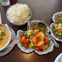 From the vegetarian menu: veggie curry, sweet and sour veggies, and tofu broccoli.   at Chili Thai in Silverdale