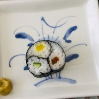 Three small picked veg rolls inside one big roll at Washoku Home Cooking in Osaka