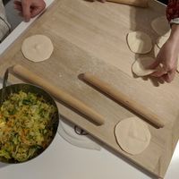 Rolling the dough at Washoku Home Cooking in Osaka