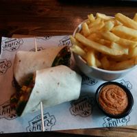 Vegan wrap with hummus and fries at Ruby's in Dublin