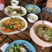2 different vege dishes and a  vegetable tofu soup  at Inthira in Mae Hong Son