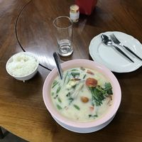 Thai fresh food, they have a whole vegetarian part of the menu, easily vegan convertion and not only salads. I had a superb coconut milk soup and white rice! The place is cool too! at Inthira in Mae Hong Son